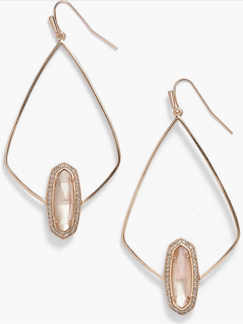 Kendra Scott Rose Gold Open Teardrop Earrings with Blush Pink Stones